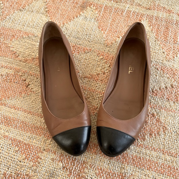 CHANEL Shoes - Chanel Dark Beige and Black Cap Toe Flats 39